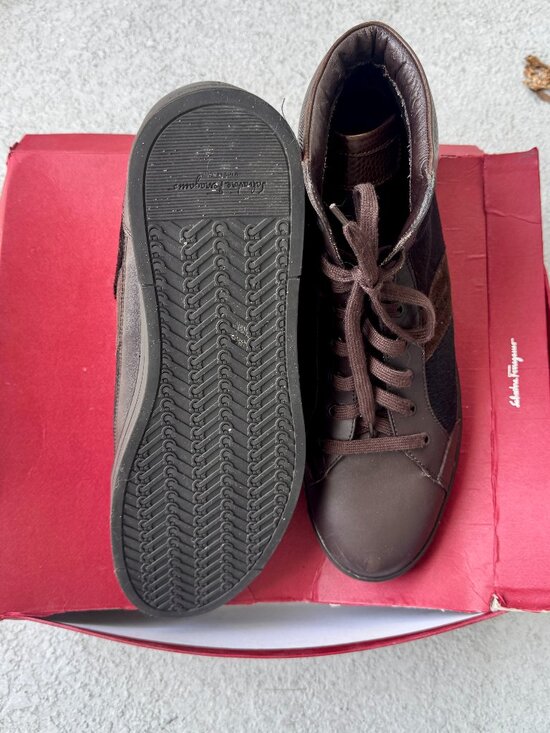 Salvatore Ferragamo TZ2882 Leather Pony Hair High Top Sneakers Brown 13 D